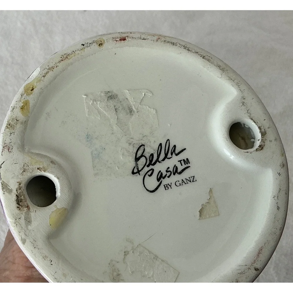 Bella Casa by Ganz Vintage Candlestick Holder Floral Hand Painted Ceramic 6 Inch